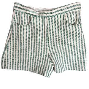 Sandro Shorts Womens 42 10 Green White High Rise Coastal European Summer Resort